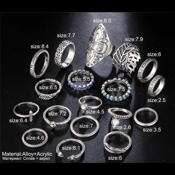 NEW! 18 piece boho ring set , set sizes, wear together or mix and match!!! - Picture 2 of 2